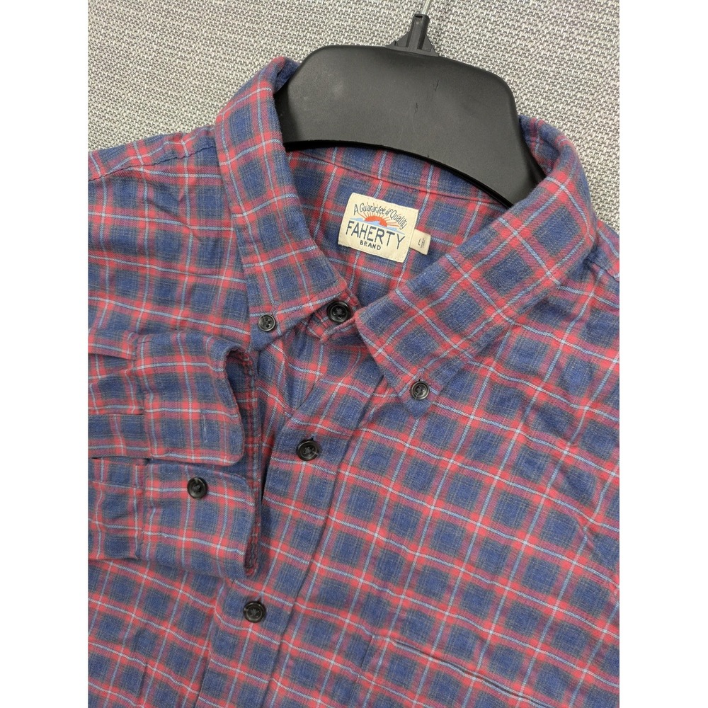 Faherty Shirt Mens Large Blue Plaid Flannel Stretch Long Sleeve Button Up Casual